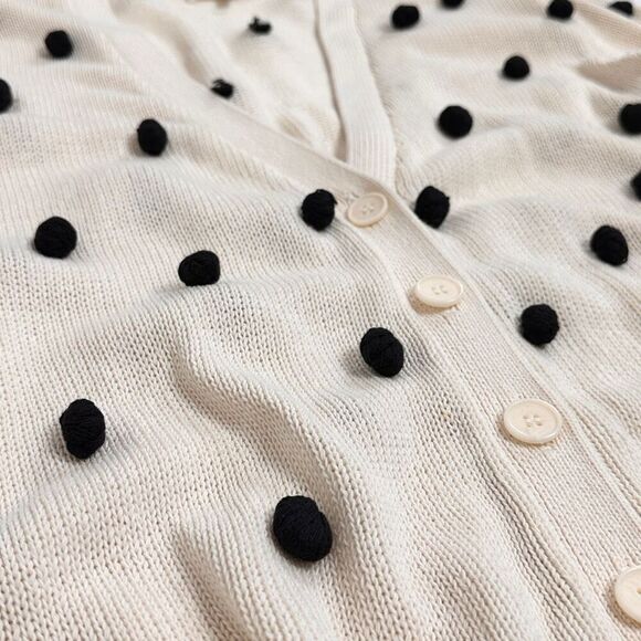 The Great The Bobble Cardigan Cream Black Pom Pom Knit Siz 1/ Small Longline - Picture 12 of 16